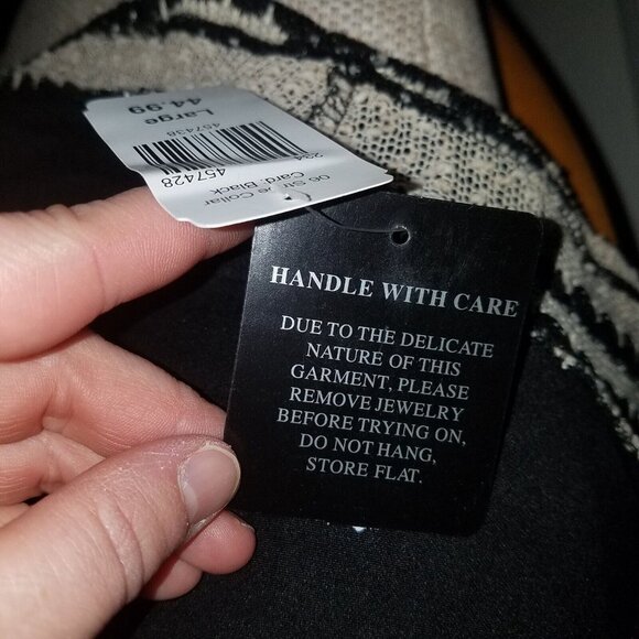 NWT Casual Express Tan Black Knit Open Front Cardigan Sweater Striped Size Large - Picture 9 of 11